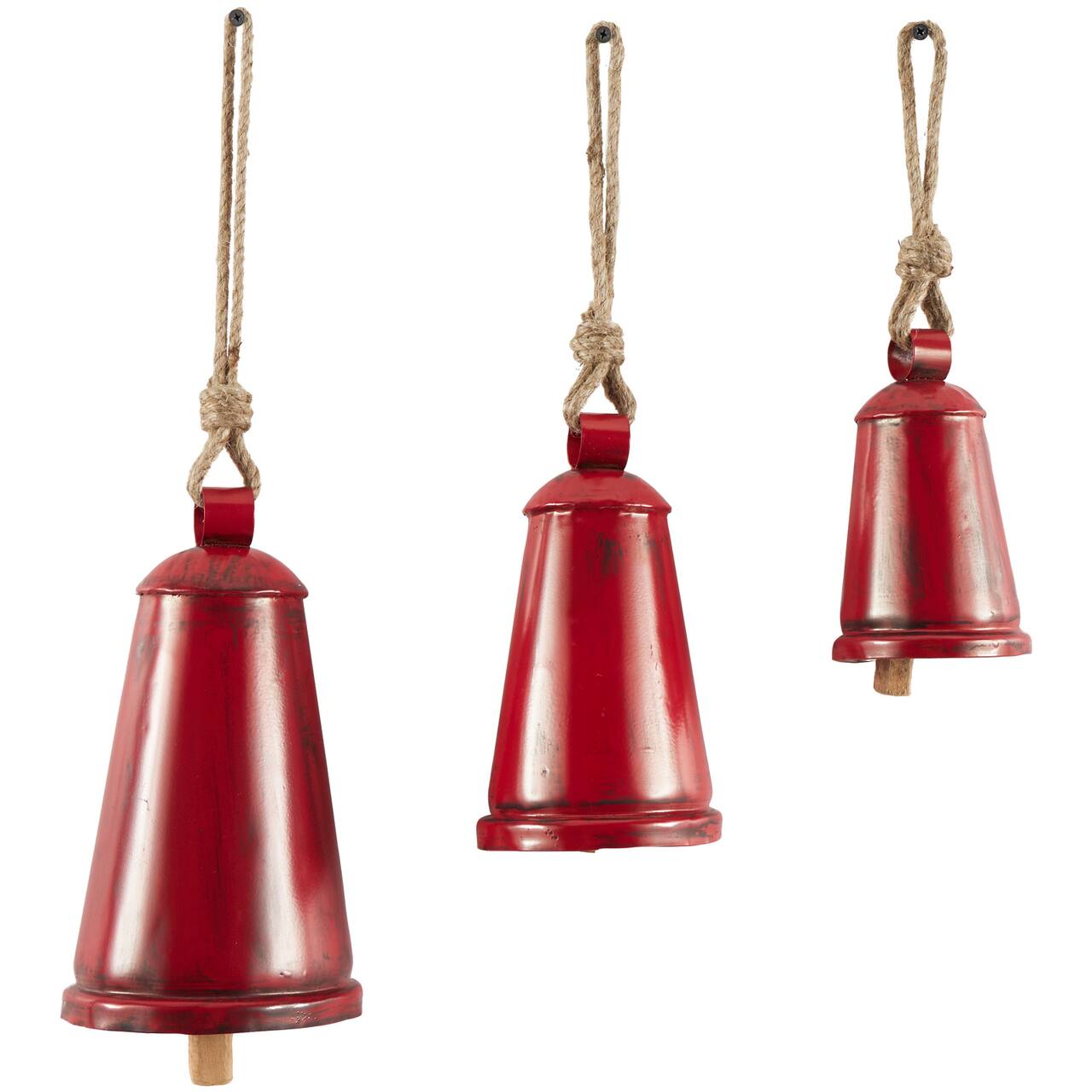 Red Metal Tibetan Inspired Decorative Cow Bells with Jute Hanging Rope Set